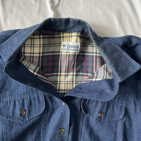 Vintage Tanner Country Denim Jacket Medium With Plaid Lining & Button Front - Picture 10 of 12